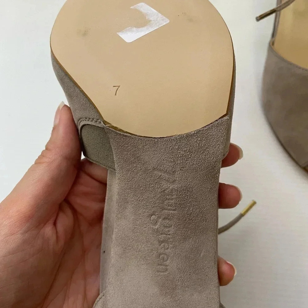 Paul Green Gray Taupe Ankle Tie Peep Toe Heels Size US 9.5 UK 7 - Picture 8 of 8